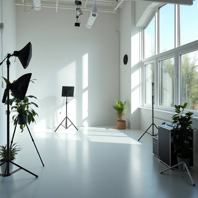 Bright studio space with large windows, allowing ample natural light for photography.