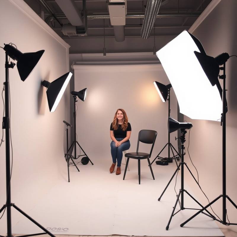 Cozy and intimate studio room designed for small-scale portrait sessions with controlled lighting.