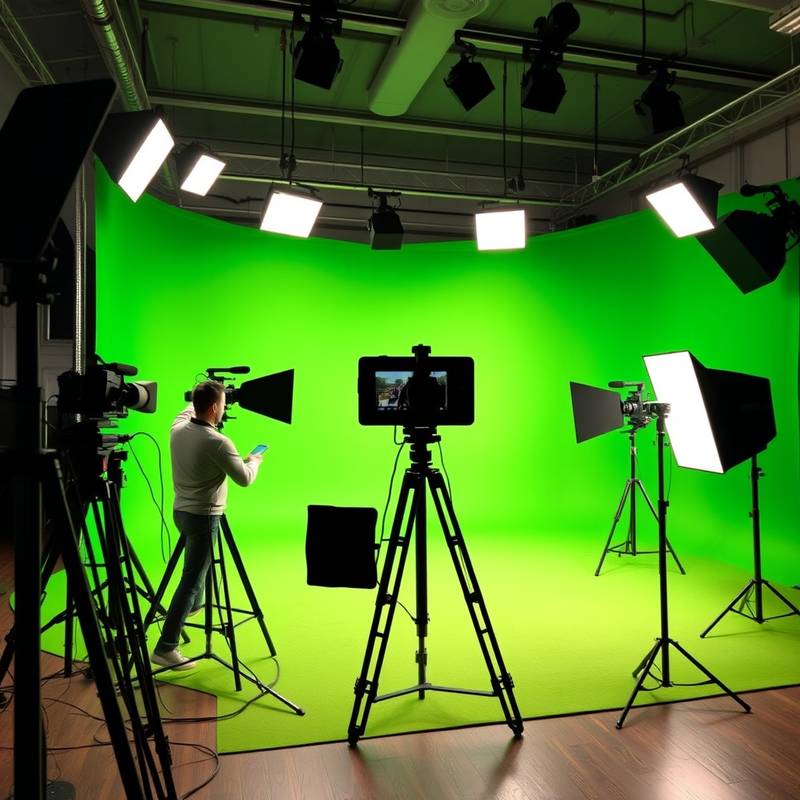 Green screen studio optimized for video production.