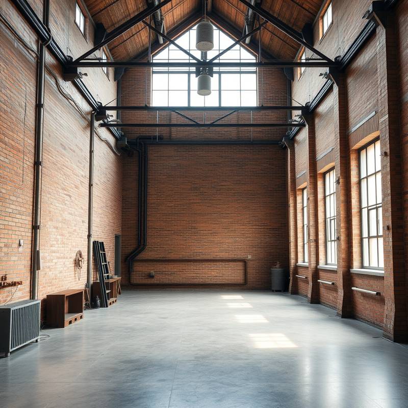 Industrial-style studio with exposed brick and high ceilings.