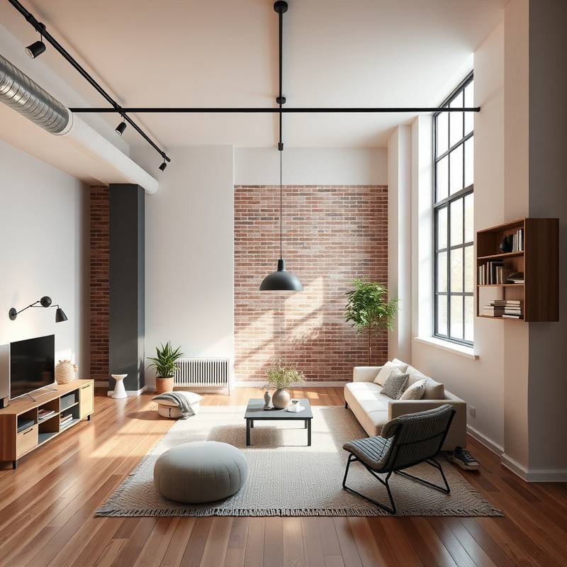 Modern loft studio with customizable lighting rigs and minimalist design.