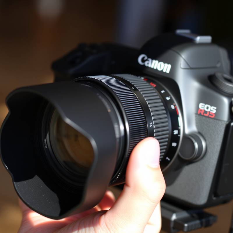 Professional Canon EOS R5 camera with a zoom lens.