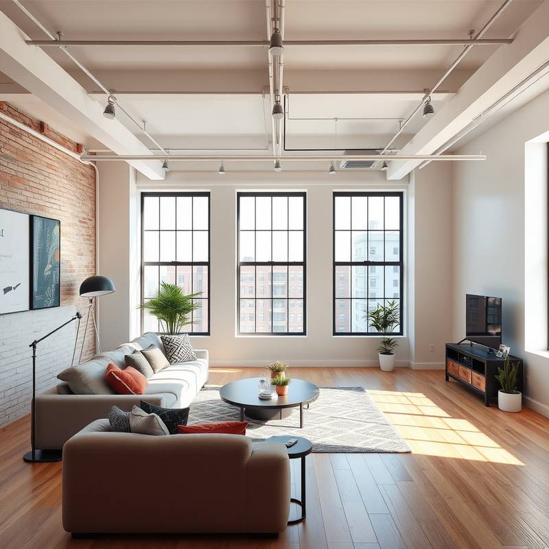 View of the Modern Loft studio showcasing its customizable lighting.